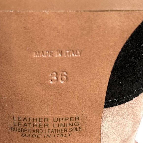 L'Autre Chose Olive, Black Italian Suede Leather Stack Heel Ankle Boot Bootie 36 - Picture 9 of 10